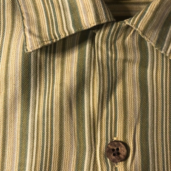 Joseph feiss silk button up dress shirt yellow with green strips mens size large - Picture 3 of 12